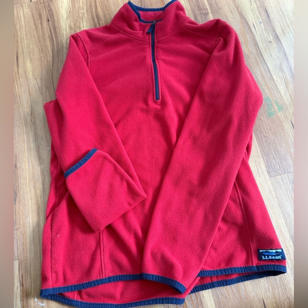 L.L. Bean Red Fleece Quarter-Zip with Navy Trim